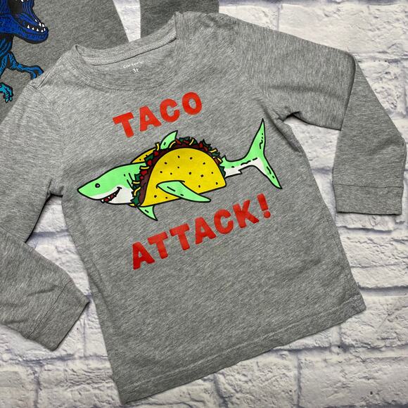 Bundle of 2 Long Sleeve Tops, Taco Attack and Dinosaur. - Picture 2 of 5